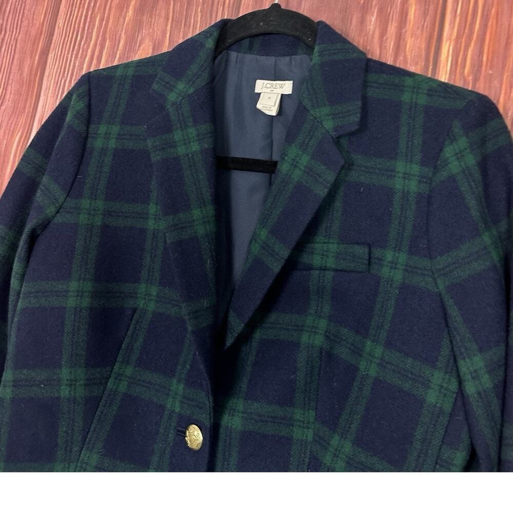 J. Crew Womens Green Blue Plaid Blazer Work Wear Gold Button Size 4 - Picture 3 of 5